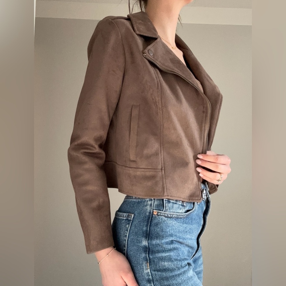 BB Dakota Brown Faux-Suede Moto Jacket - Picture 3 of 7